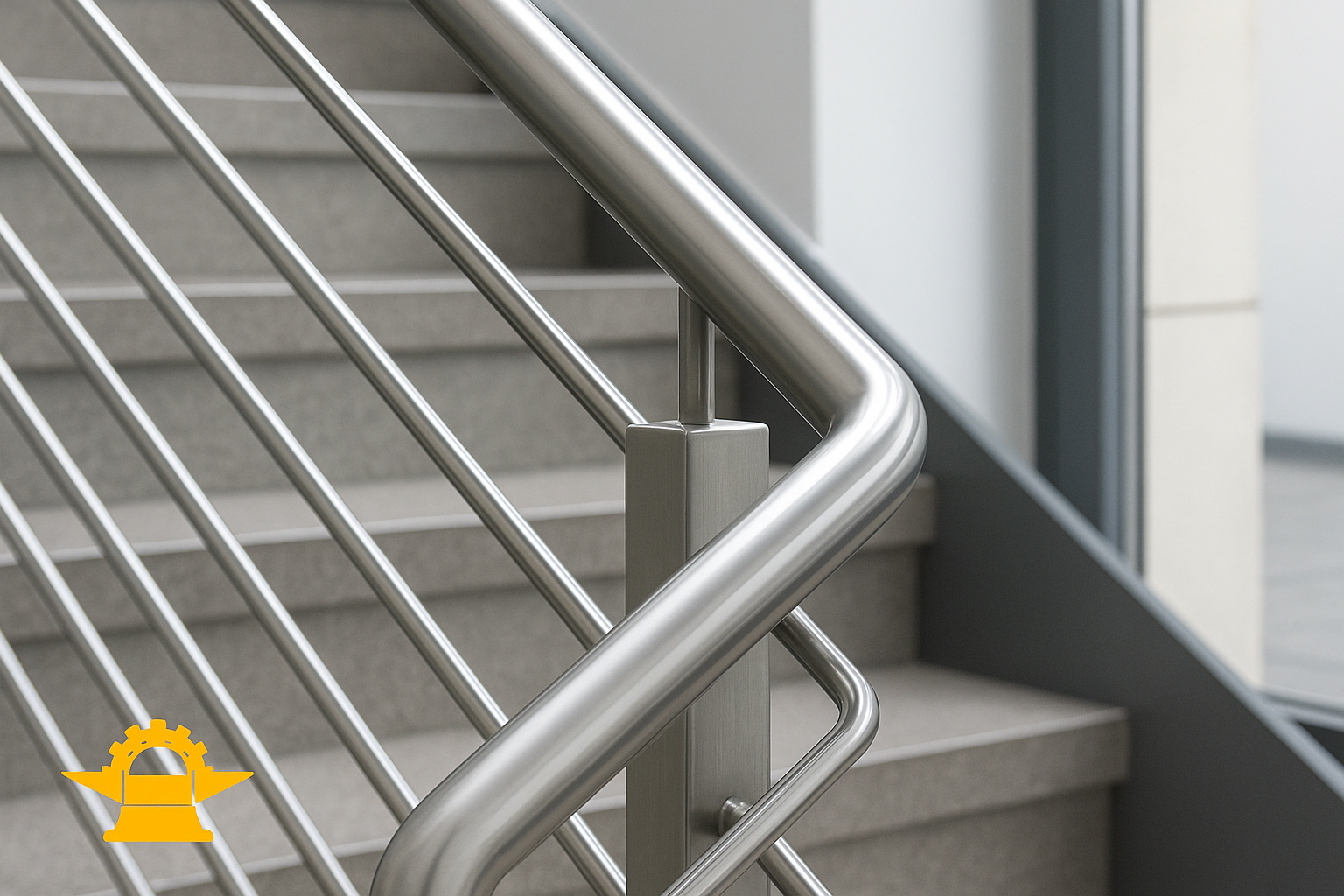 Baranda de acero inoxidable en escalera moderna