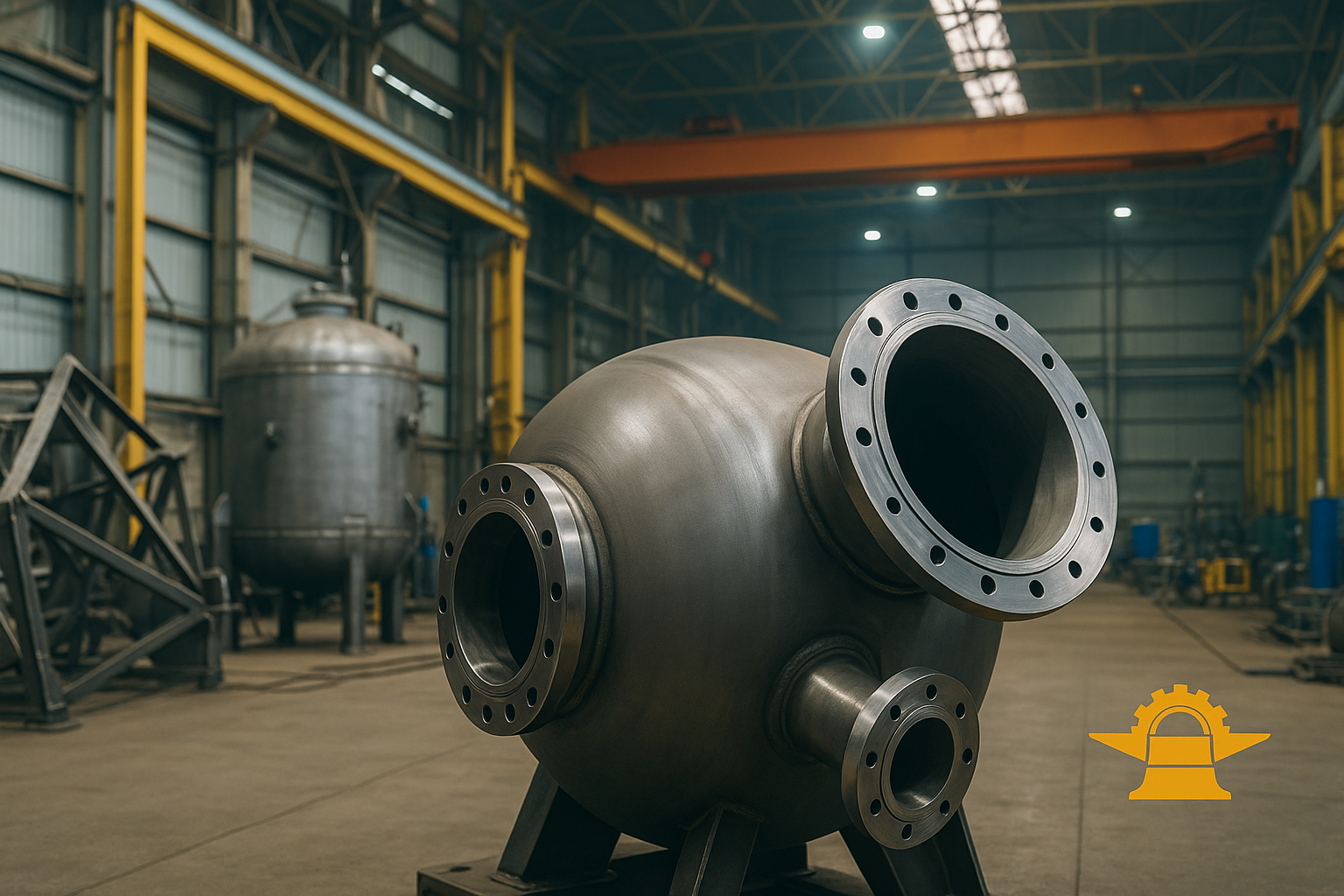 Recipiente a presión metálico en taller de calderería MEVIME